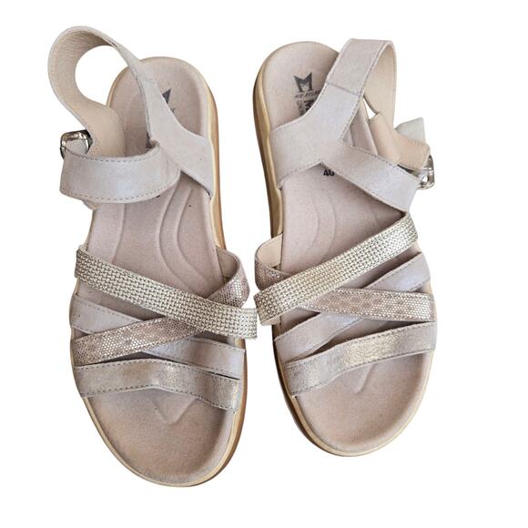 Mephisto Doria Sandals Womens 40 Sand Metallic Leather Platform Comfort Shoes - Picture 1 of 5